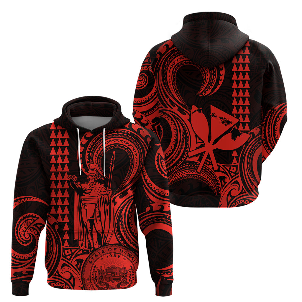Custom Happy King Kamehameha Day Hawaii Hoodie Paradise of the Pacific Tribal Kakau with Kanaka Maoli - Red LT9