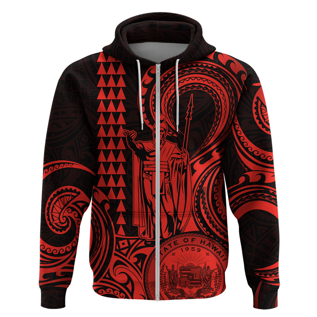 Custom Happy King Kamehameha Day Hawaii Hoodie Paradise of the Pacific Tribal Kakau with Kanaka Maoli - Red LT9