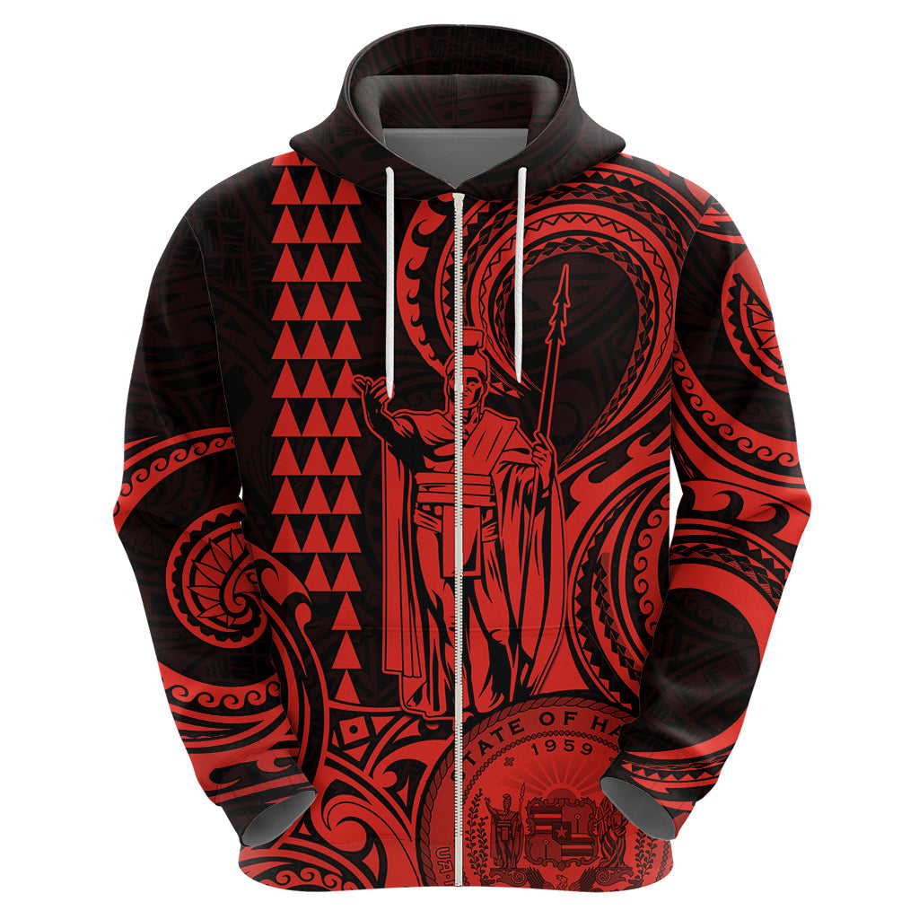 Custom Happy King Kamehameha Day Hawaii Hoodie Paradise of the Pacific Tribal Kakau with Kanaka Maoli - Red LT9