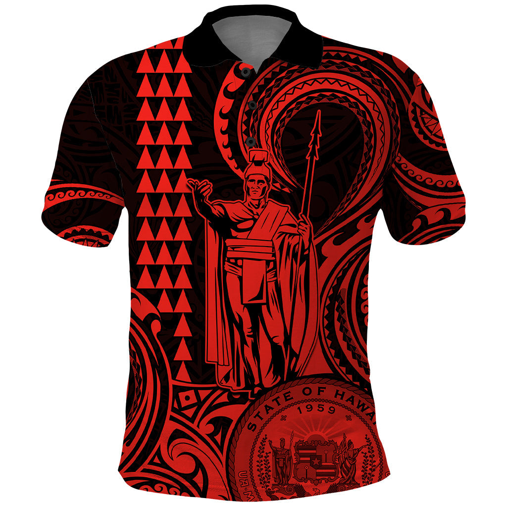 Custom Happy King Kamehameha Day Hawaii Polo Shirt Paradise of the Pacific Tribal Kakau with Kanaka Maoli - Red LT9