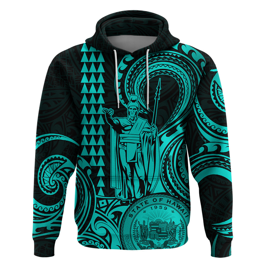 Custom Happy King Kamehameha Day Hawaii Hoodie Paradise of the Pacific Tribal Kakau with Kanaka Maoli - Turquoise LT9