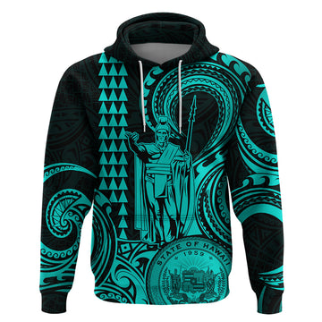 Custom Happy King Kamehameha Day Hawaii Hoodie Paradise of the Pacific Tribal Kakau with Kanaka Maoli - Turquoise LT9