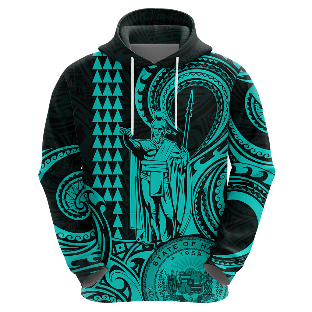 Custom Happy King Kamehameha Day Hawaii Hoodie Paradise of the Pacific Tribal Kakau with Kanaka Maoli - Turquoise LT9
