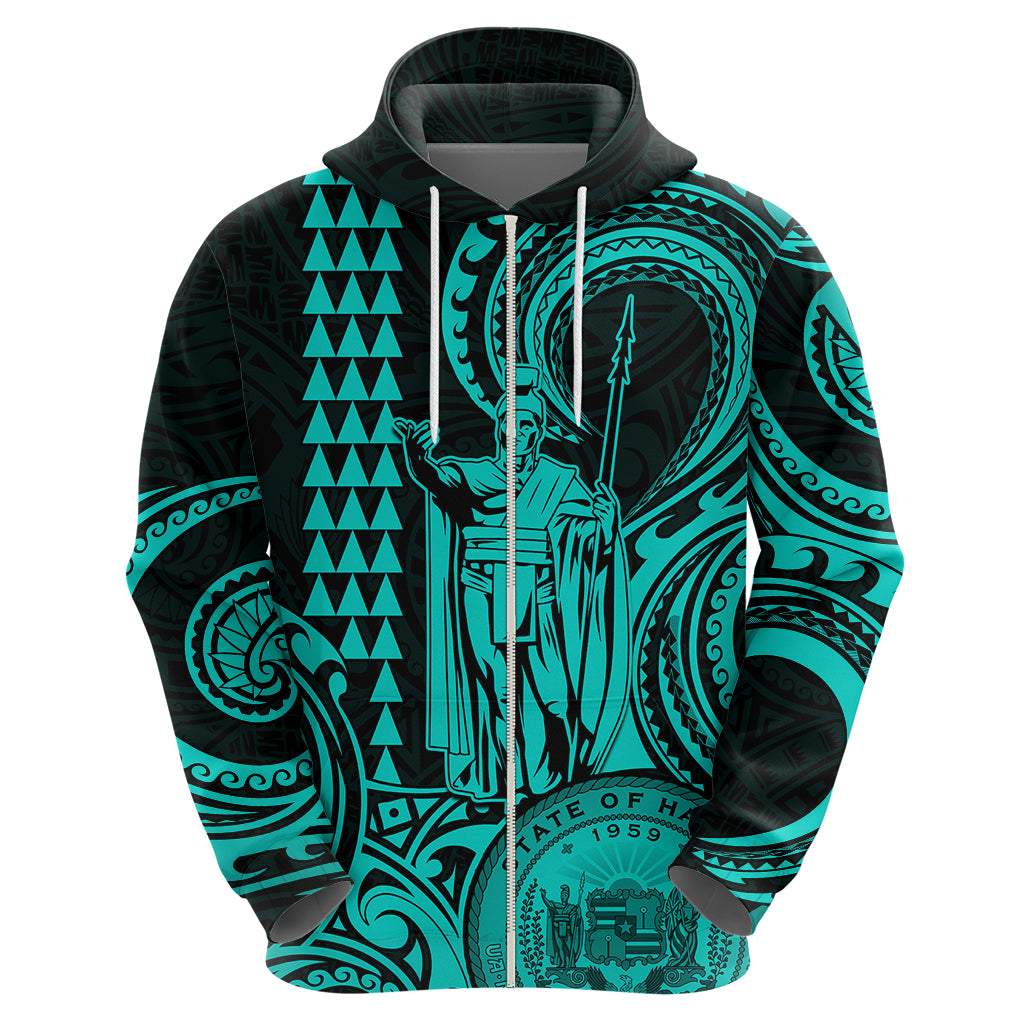 Custom Happy King Kamehameha Day Hawaii Hoodie Paradise of the Pacific Tribal Kakau with Kanaka Maoli - Turquoise LT9