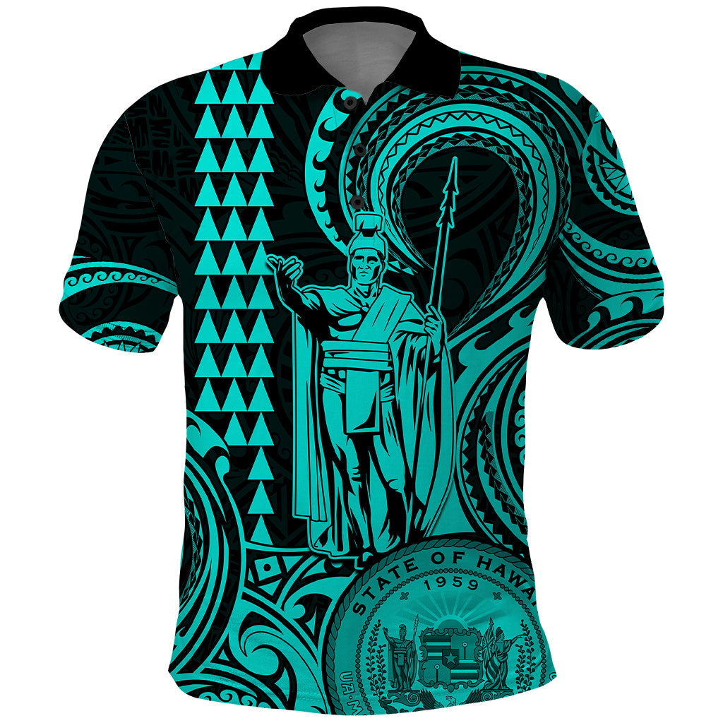 Custom Happy King Kamehameha Day Hawaii Polo Shirt Paradise of the Pacific Tribal Kakau with Kanaka Maoli - Turquoise LT9