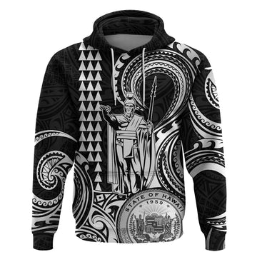 Custom Happy King Kamehameha Day Hawaii Hoodie Paradise of the Pacific Tribal Kakau with Kanaka Maoli - White LT9