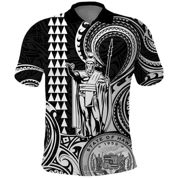 Custom Happy King Kamehameha Day Hawaii Polo Shirt Paradise of the Pacific Tribal Kakau with Kanaka Maoli - White LT9