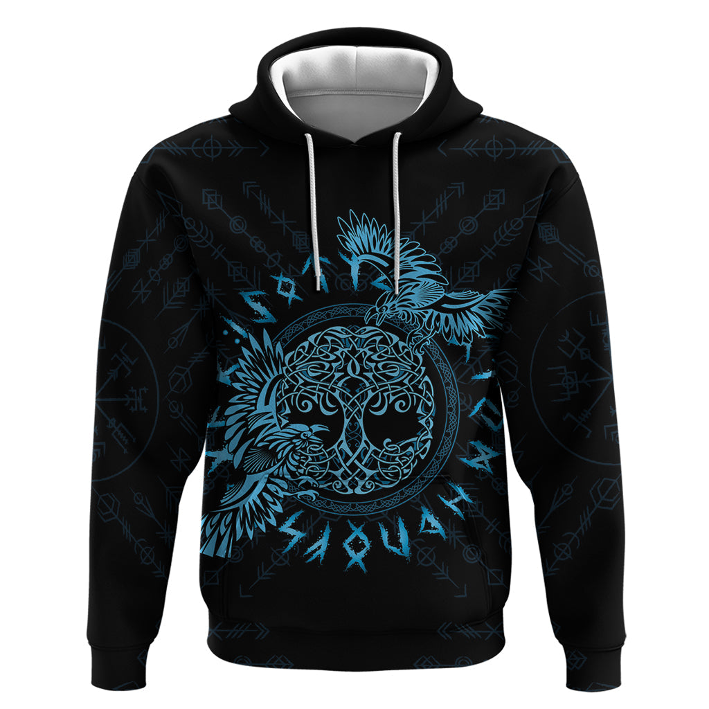 Personalized Odin's Celtic Raven Hoodie Blue Scandinavian Tattoo LT9