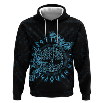 Personalized Odin's Celtic Raven Hoodie Blue Scandinavian Tattoo LT9