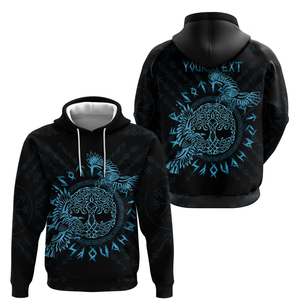 Personalized Odin's Celtic Raven Hoodie Blue Scandinavian Tattoo LT9