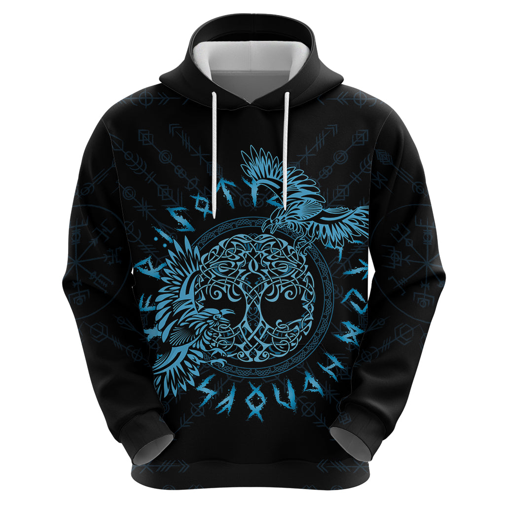 Personalized Odin's Celtic Raven Hoodie Blue Scandinavian Tattoo LT9