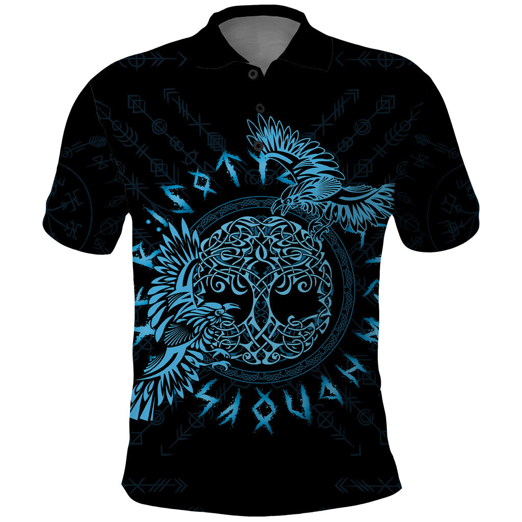 Personalized Odin's Celtic Raven Polo Shirt Blue Scandinavian Tattoo LT9