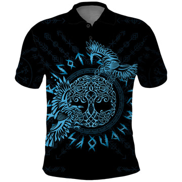 Personalized Odin's Celtic Raven Polo Shirt Blue Scandinavian Tattoo LT9