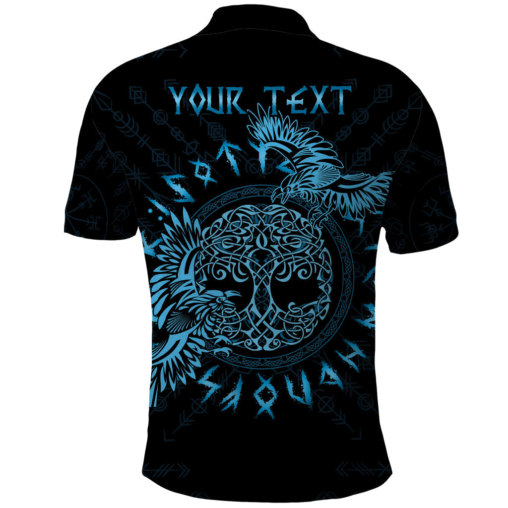 Personalized Odin's Celtic Raven Polo Shirt Blue Scandinavian Tattoo LT9