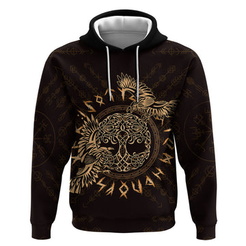 Personalized Odin's Celtic Raven Hoodie Gold Scandinavian Tattoo LT9