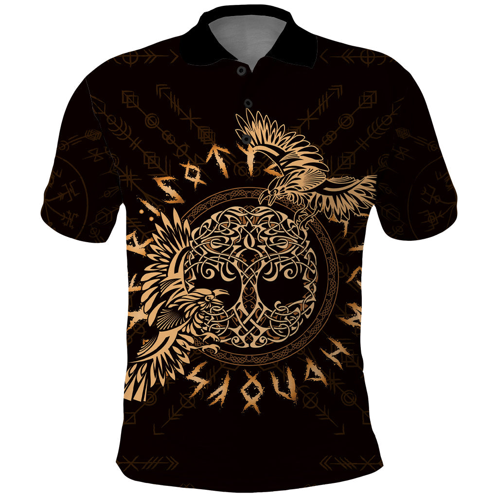 Personalized Odin's Celtic Raven Polo Shirt Gold Scandinavian Tattoo LT9
