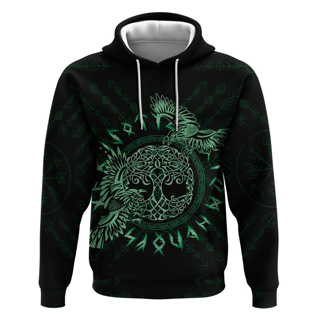 Personalized Odin's Celtic Raven Hoodie Green Scandinavian Tattoo LT9