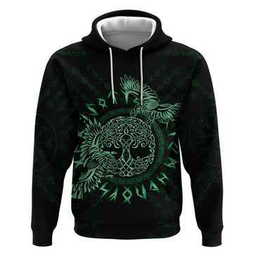 Personalized Odin's Celtic Raven Hoodie Green Scandinavian Tattoo LT9
