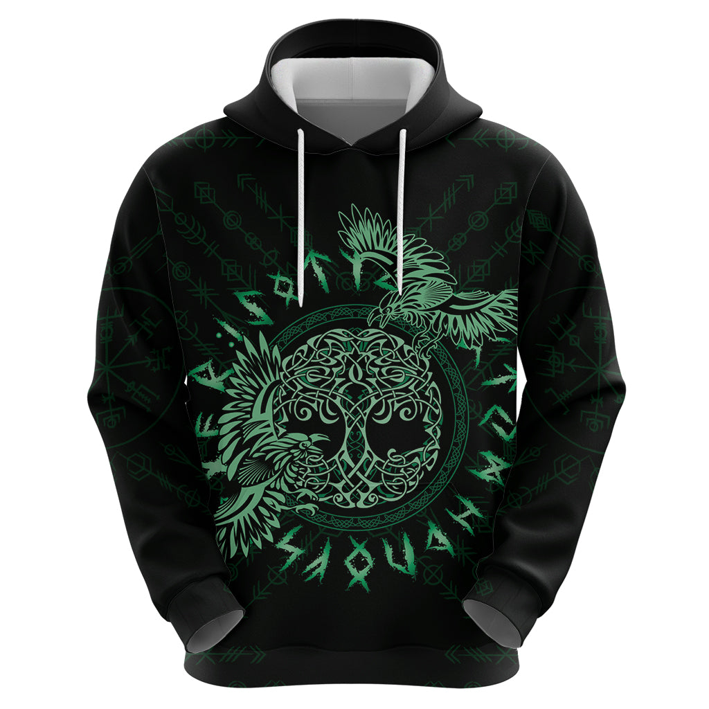 Personalized Odin's Celtic Raven Hoodie Green Scandinavian Tattoo LT9