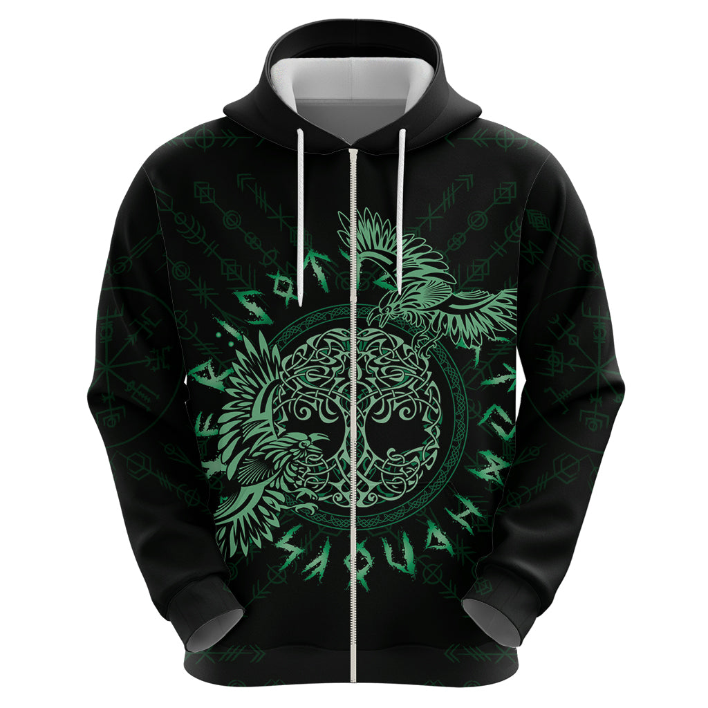 Personalized Odin's Celtic Raven Hoodie Green Scandinavian Tattoo LT9