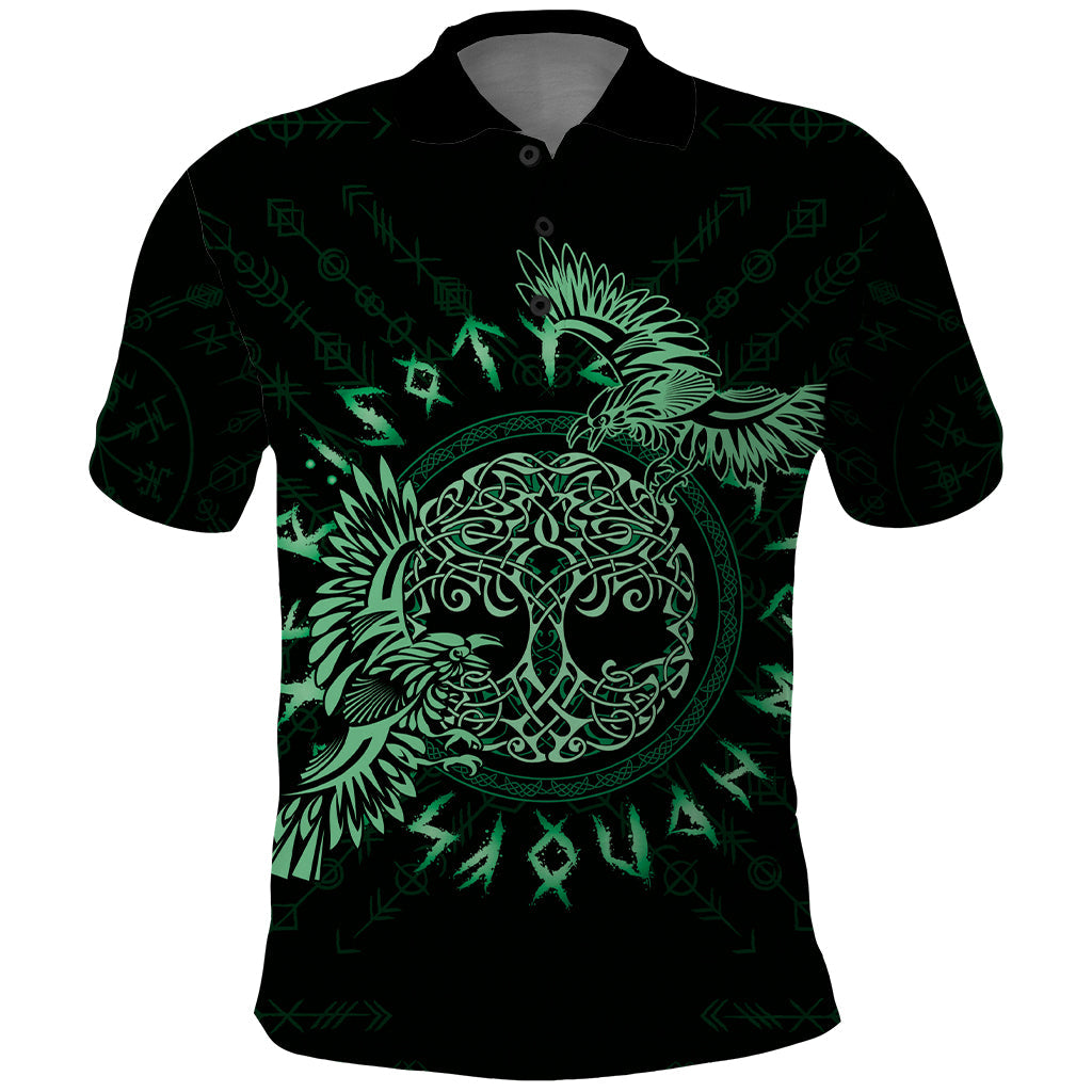 Personalized Odin's Celtic Raven Polo Shirt Green Scandinavian Tattoo LT9