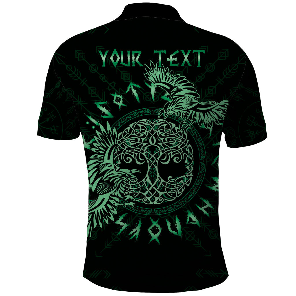 Personalized Odin's Celtic Raven Polo Shirt Green Scandinavian Tattoo LT9