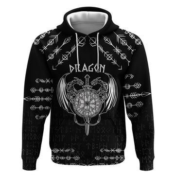Personalized Viking Dragon Hoodie with Sword Black Scandinavian Tattoo LT9