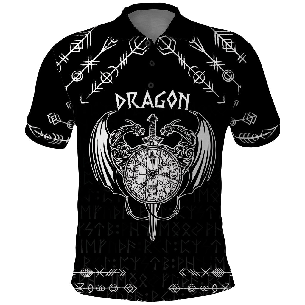 Personalized Viking Dragon Polo Shirt with Sword Black Scandinavian Tattoo LT9