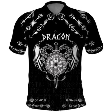 Personalized Viking Dragon Polo Shirt with Sword Black Scandinavian Tattoo LT9