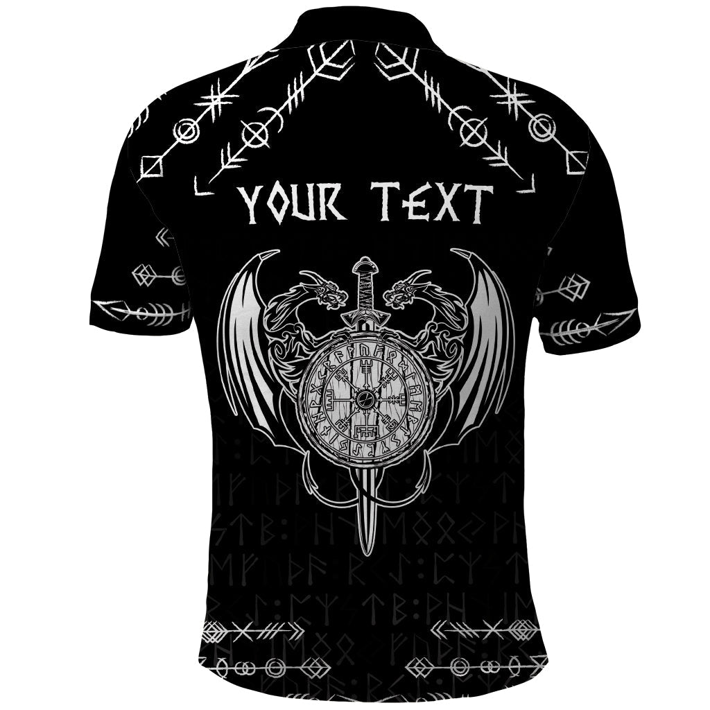 Personalized Viking Dragon Polo Shirt with Sword Black Scandinavian Tattoo LT9