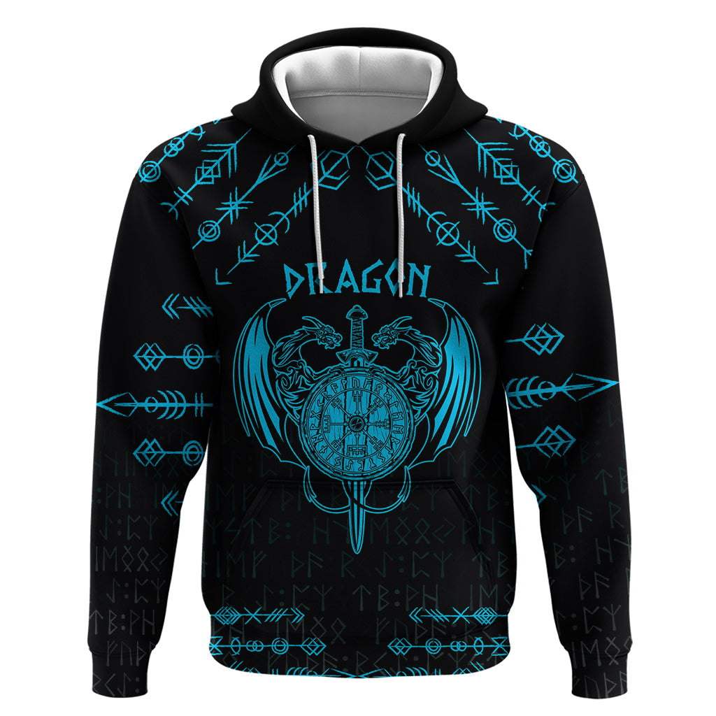 Personalized Viking Dragon Hoodie with Sword Blue Scandinavian Tattoo LT9