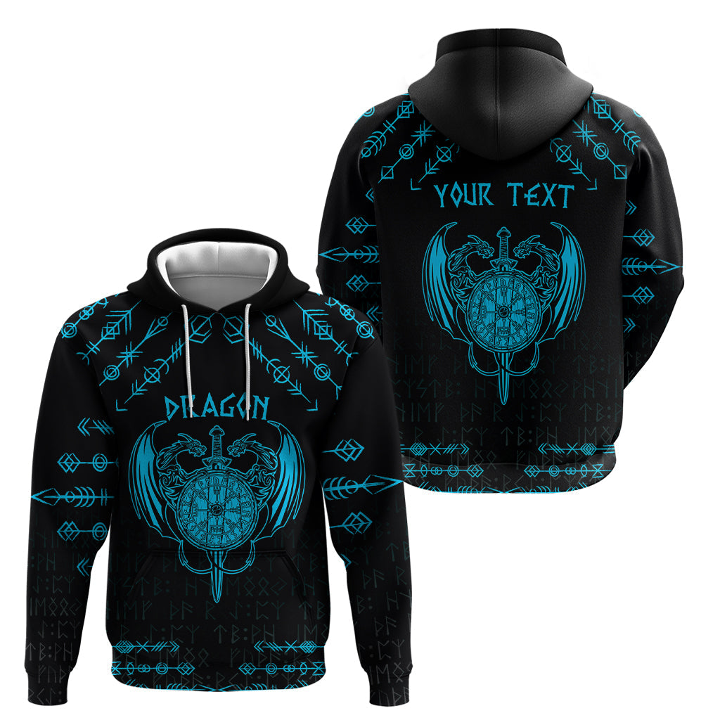 Personalized Viking Dragon Hoodie with Sword Blue Scandinavian Tattoo LT9