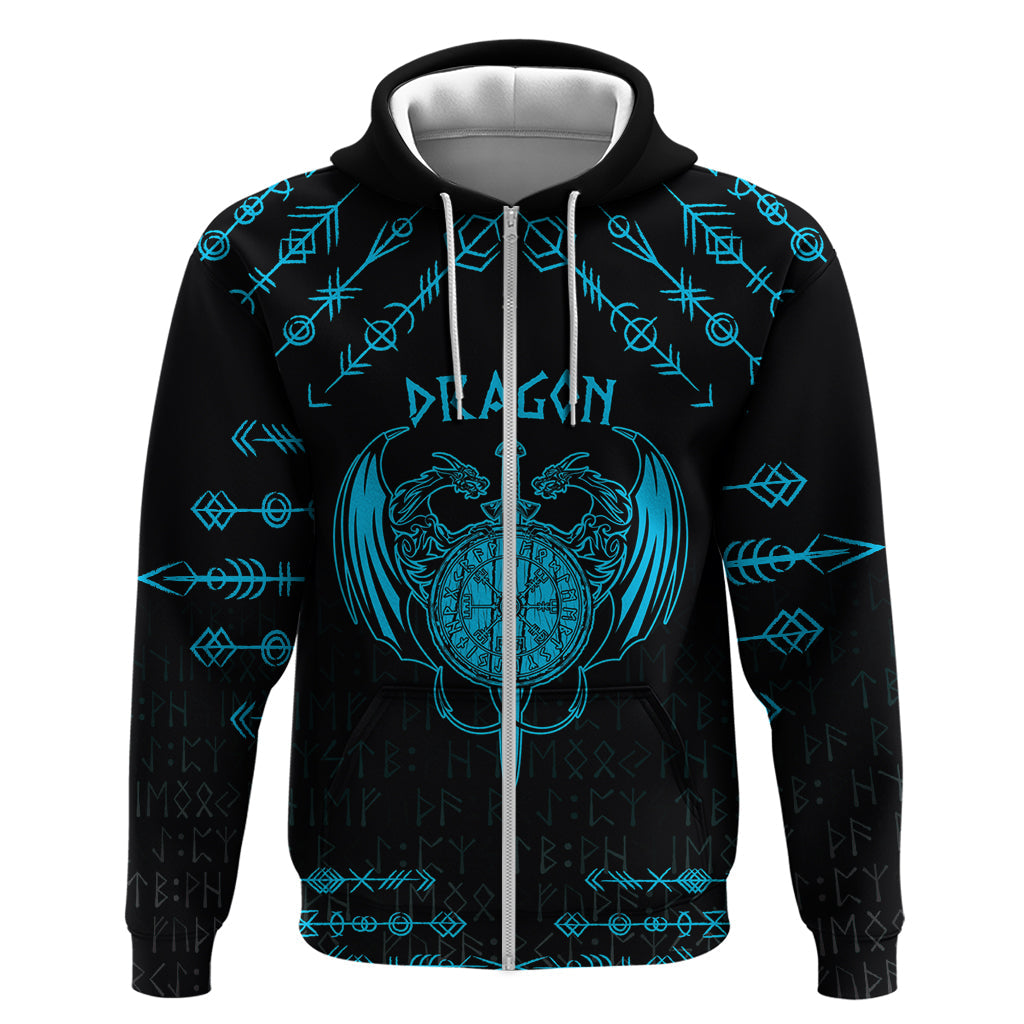 Personalized Viking Dragon Hoodie with Sword Blue Scandinavian Tattoo LT9