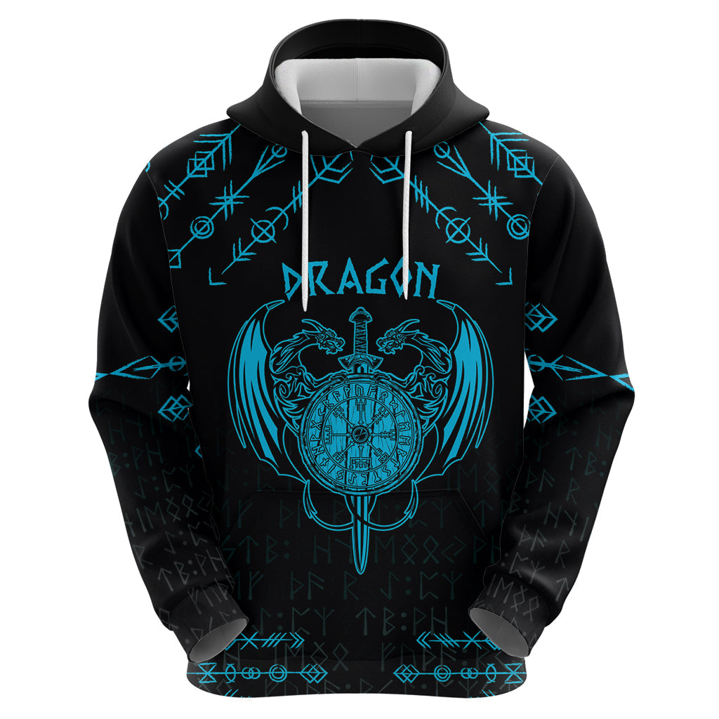 Personalized Viking Dragon Hoodie with Sword Blue Scandinavian Tattoo LT9