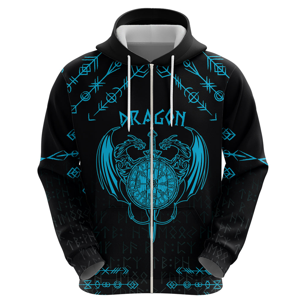 Personalized Viking Dragon Hoodie with Sword Blue Scandinavian Tattoo LT9