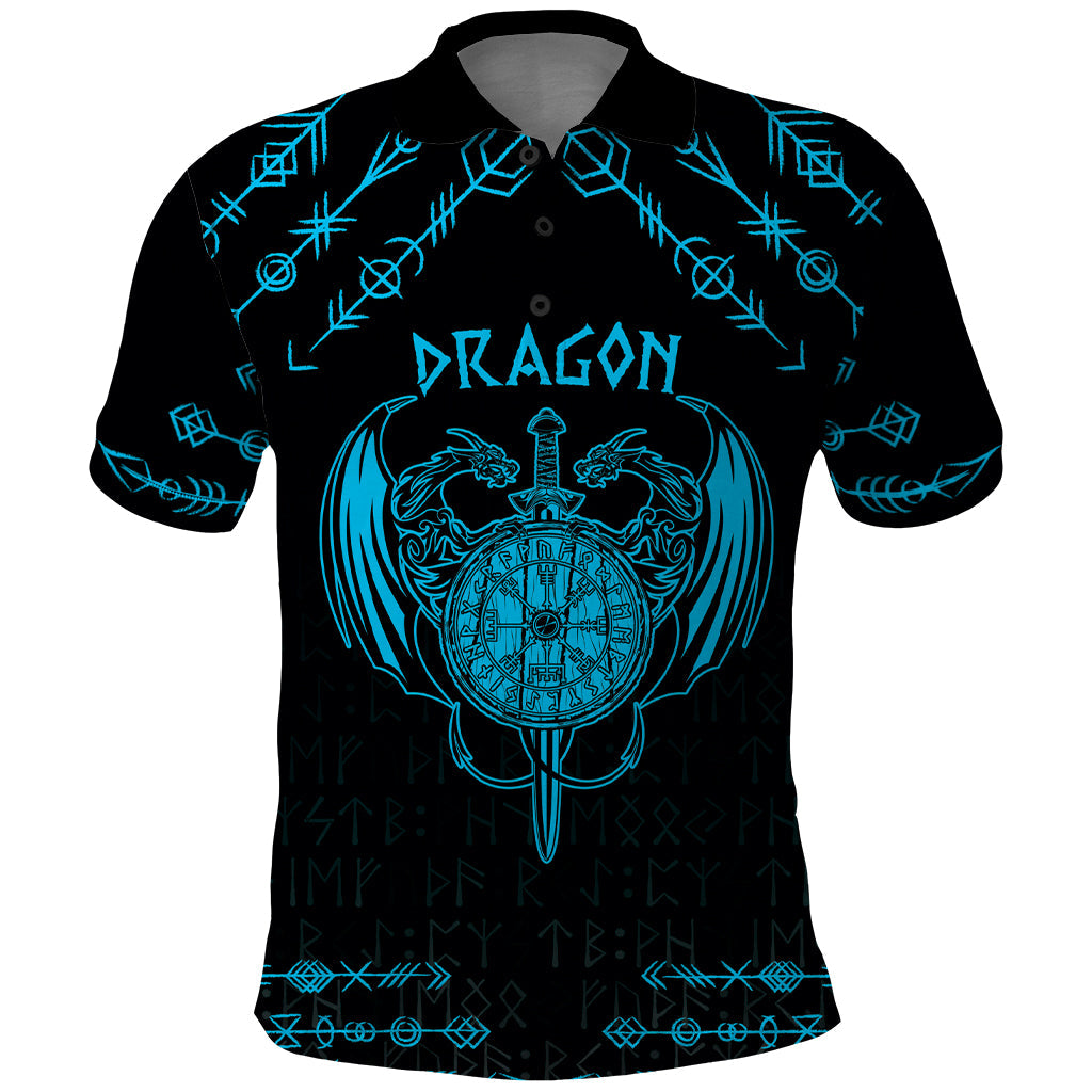 Personalized Viking Dragon Polo Shirt with Sword Blue Scandinavian Tattoo LT9