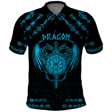 Personalized Viking Dragon Polo Shirt with Sword Blue Scandinavian Tattoo LT9