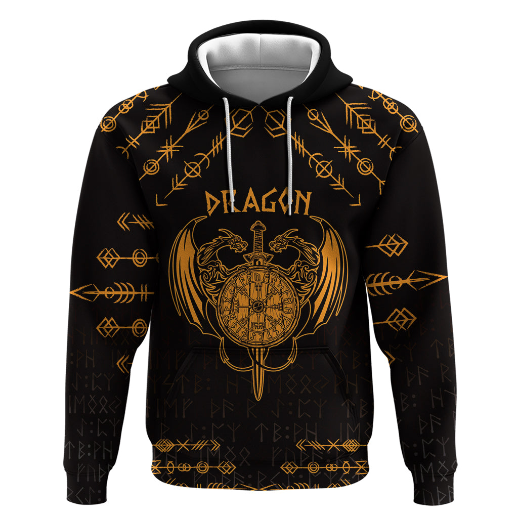 Personalized Viking Dragon Hoodie with Sword Gold Scandinavian Tattoo LT9