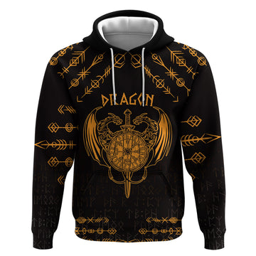 Personalized Viking Dragon Hoodie with Sword Gold Scandinavian Tattoo LT9