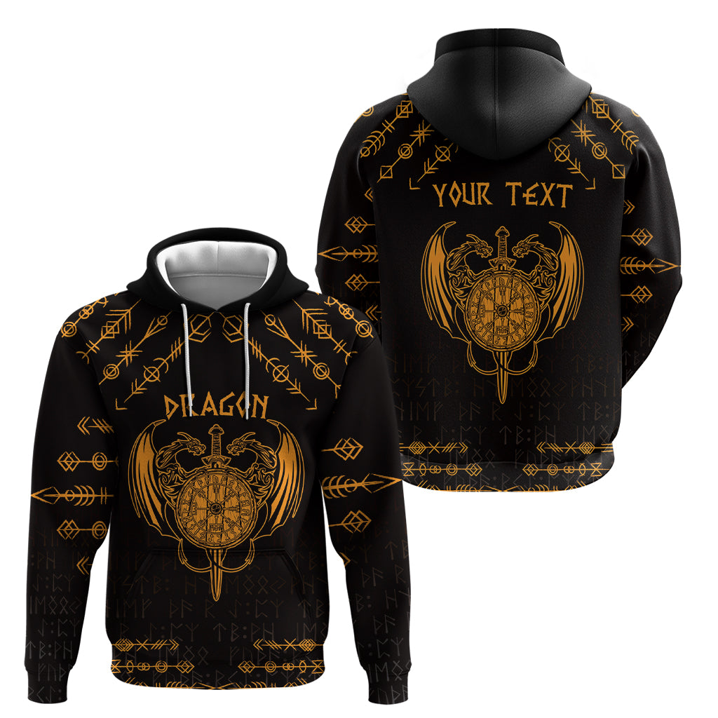 Personalized Viking Dragon Hoodie with Sword Gold Scandinavian Tattoo LT9