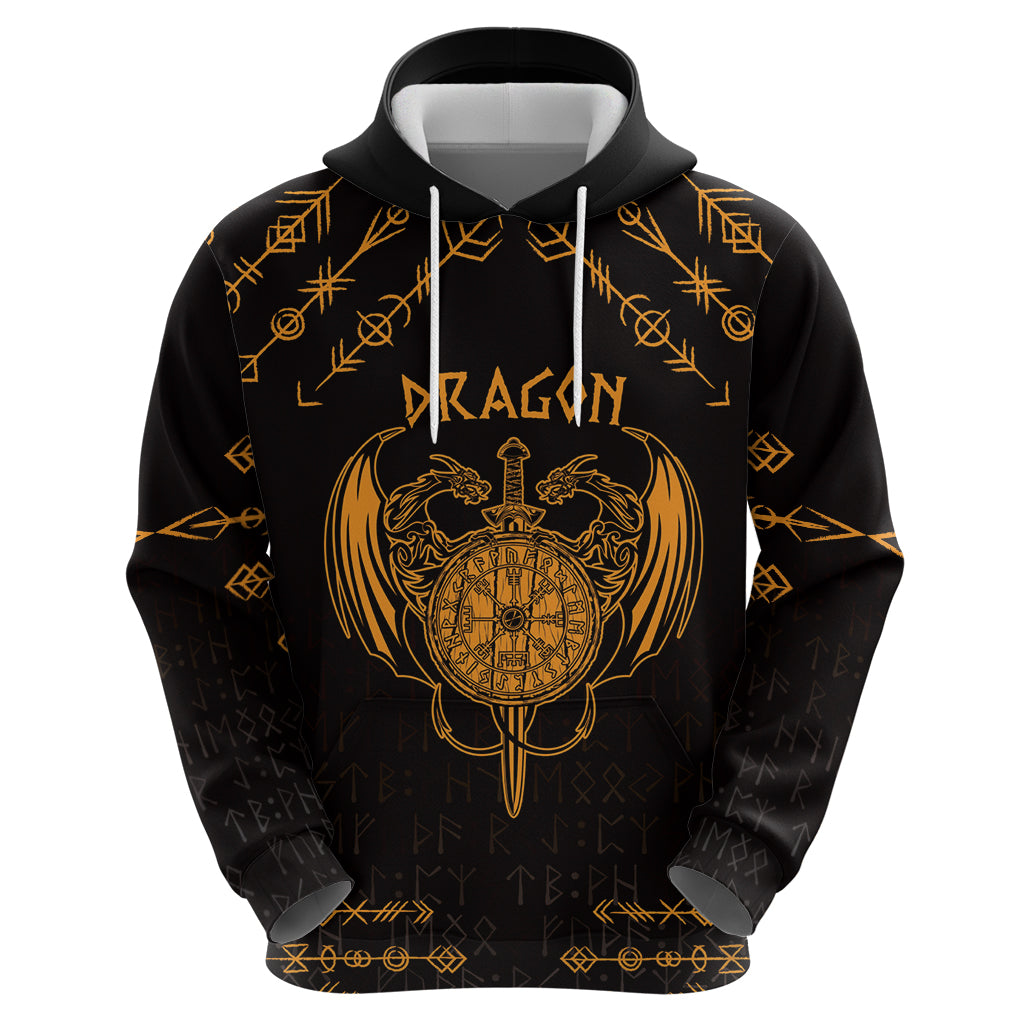 Personalized Viking Dragon Hoodie with Sword Gold Scandinavian Tattoo LT9