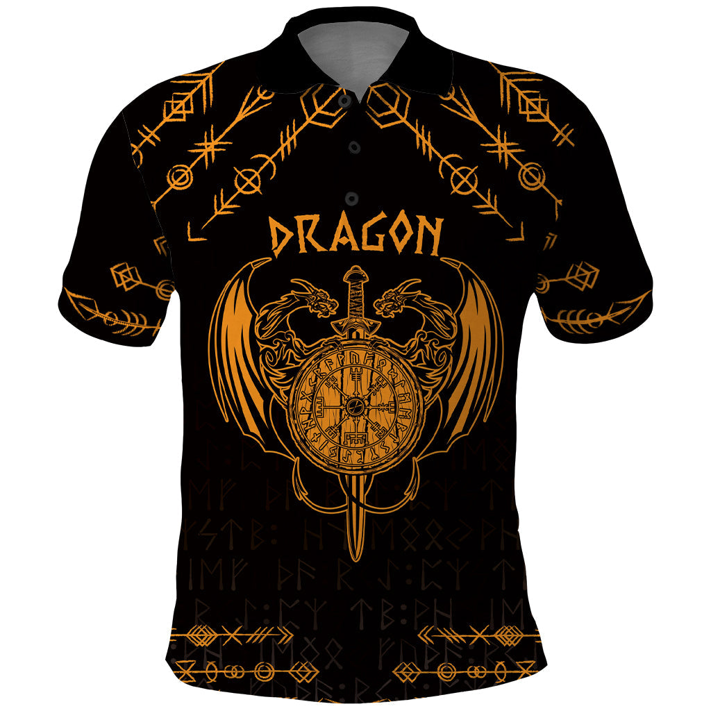 Personalized Viking Dragon Polo Shirt with Sword Gold Scandinavian Tattoo LT9