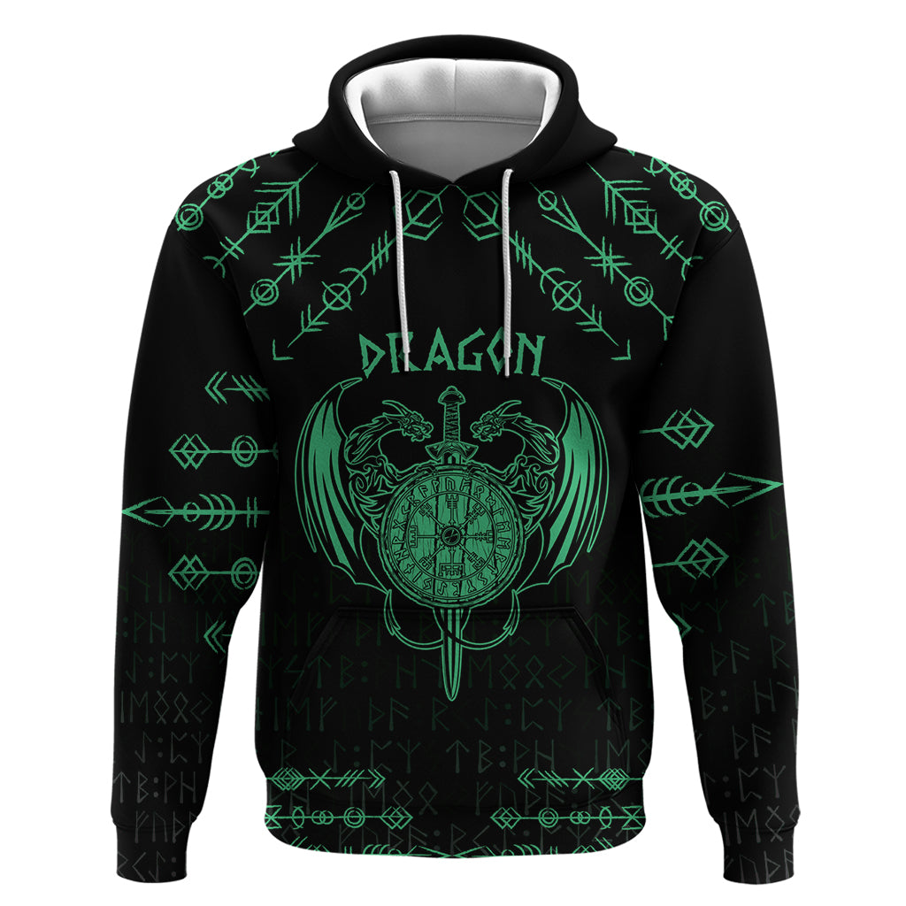 Personalized Viking Dragon Hoodie with Sword Green Scandinavian Tattoo LT9