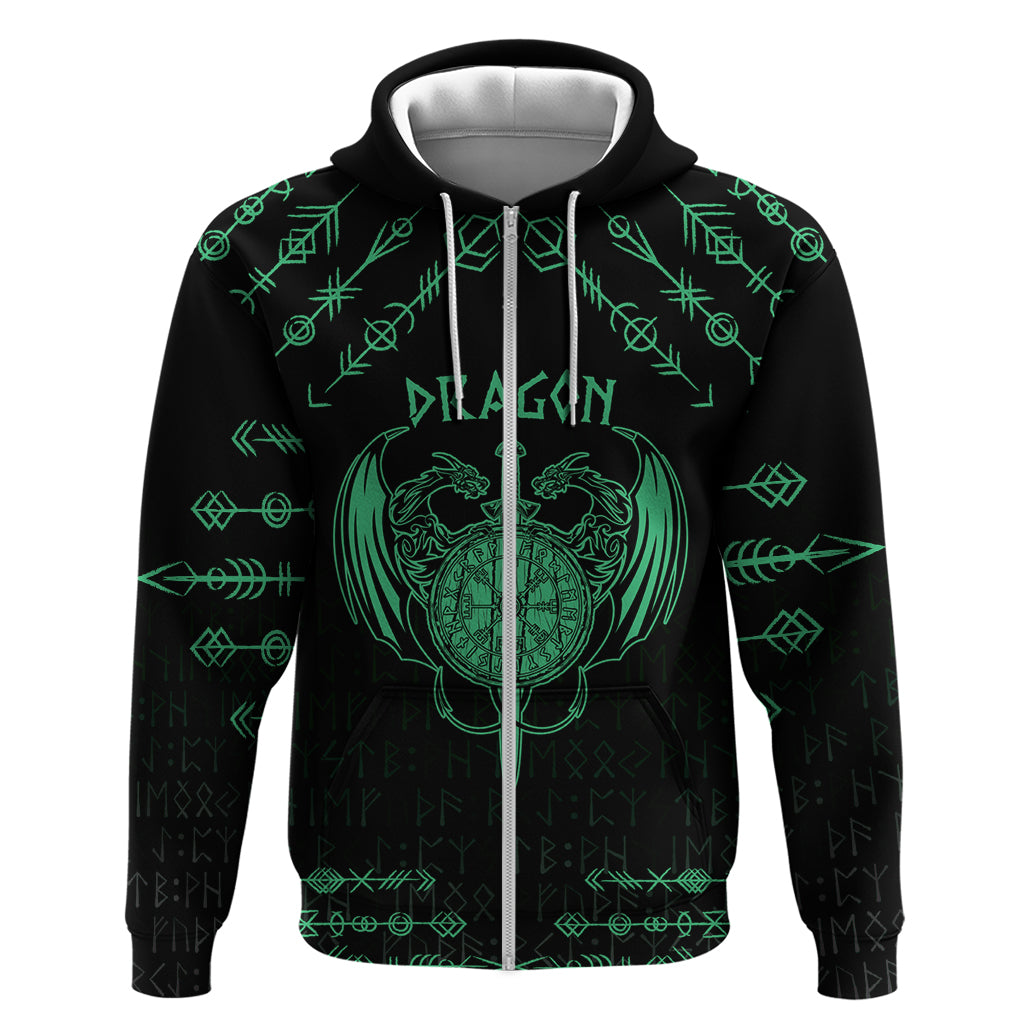 Personalized Viking Dragon Hoodie with Sword Green Scandinavian Tattoo LT9