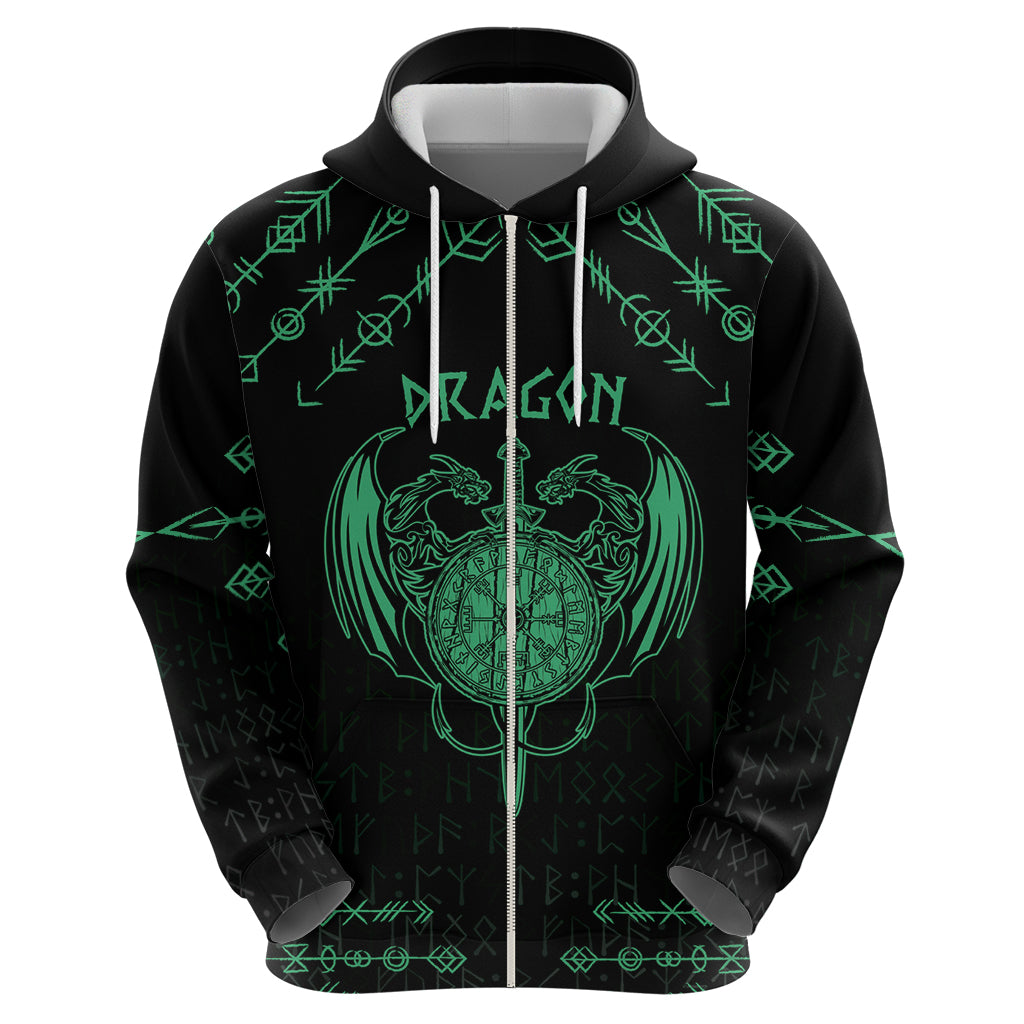 Personalized Viking Dragon Hoodie with Sword Green Scandinavian Tattoo LT9