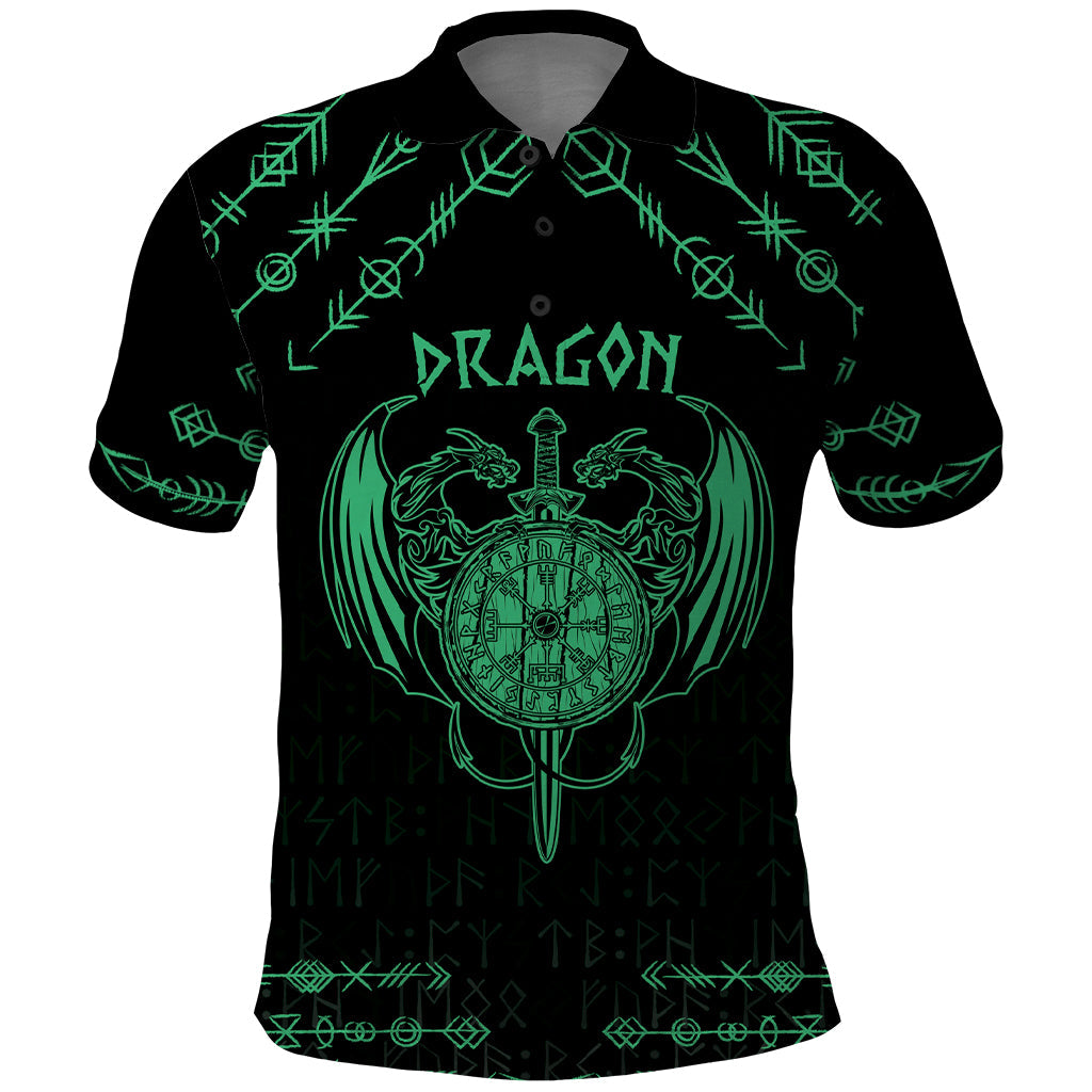 Personalized Viking Dragon Polo Shirt with Sword Green Scandinavian Tattoo LT9