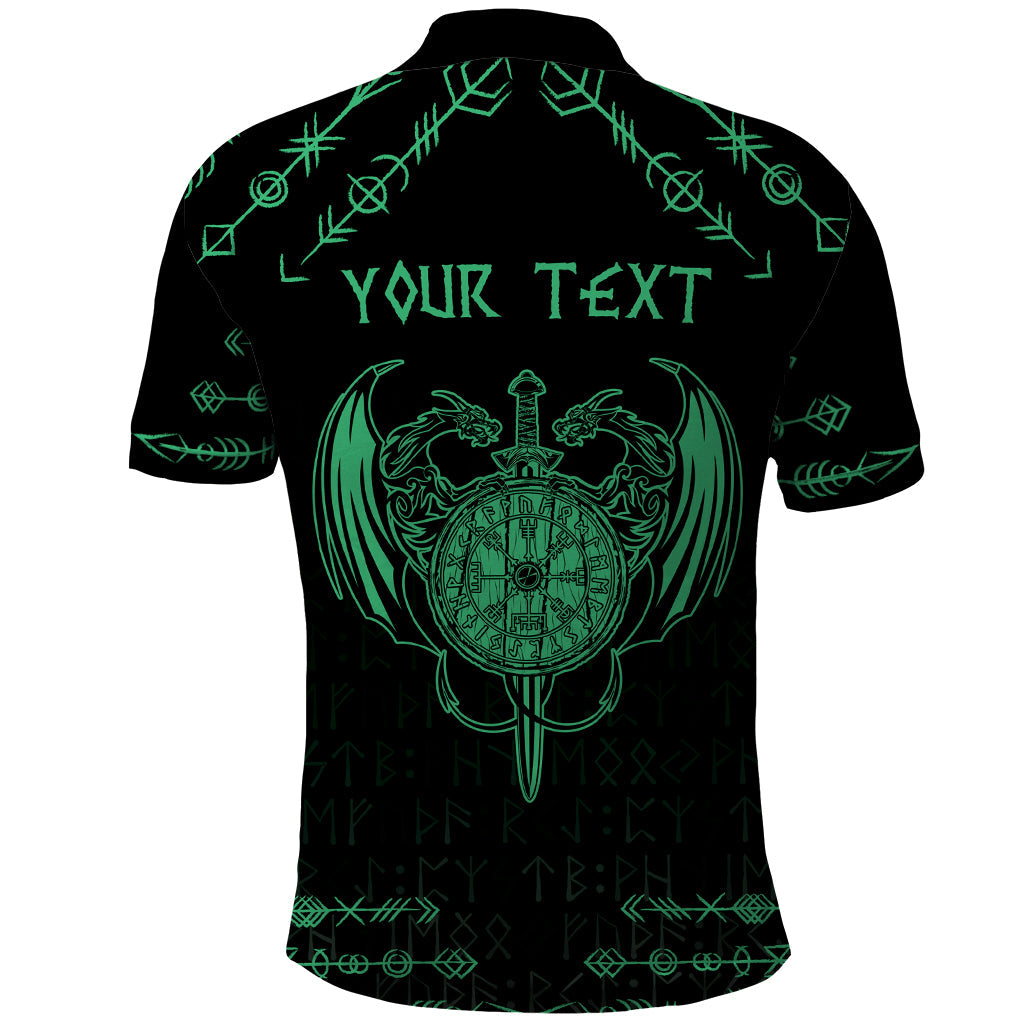Personalized Viking Dragon Polo Shirt with Sword Green Scandinavian Tattoo LT9
