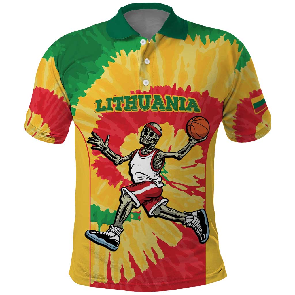 Lithuania Basketball Skeleton Personalized Polo Shirt Skullman Lithuania Tie Dye LT9