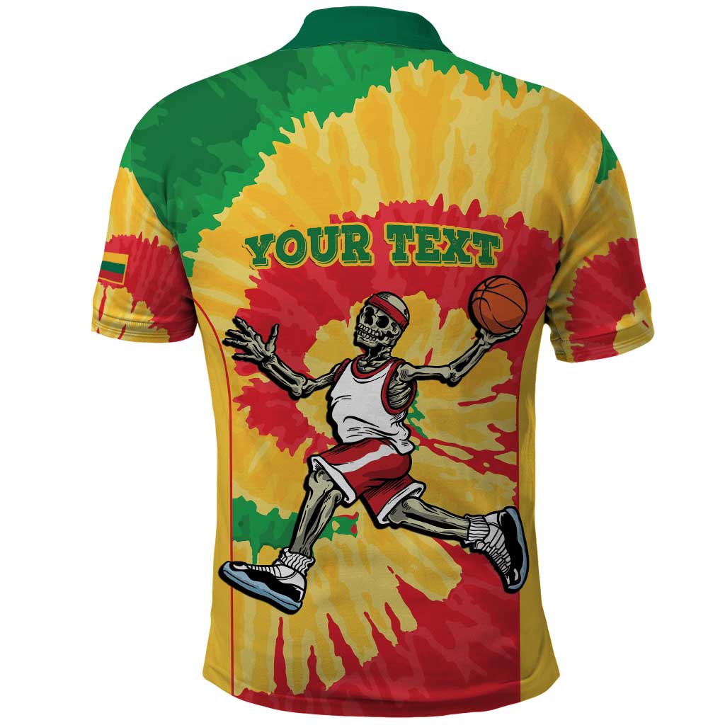 Lithuania Basketball Skeleton Personalized Polo Shirt Skullman Lithuania Tie Dye LT9