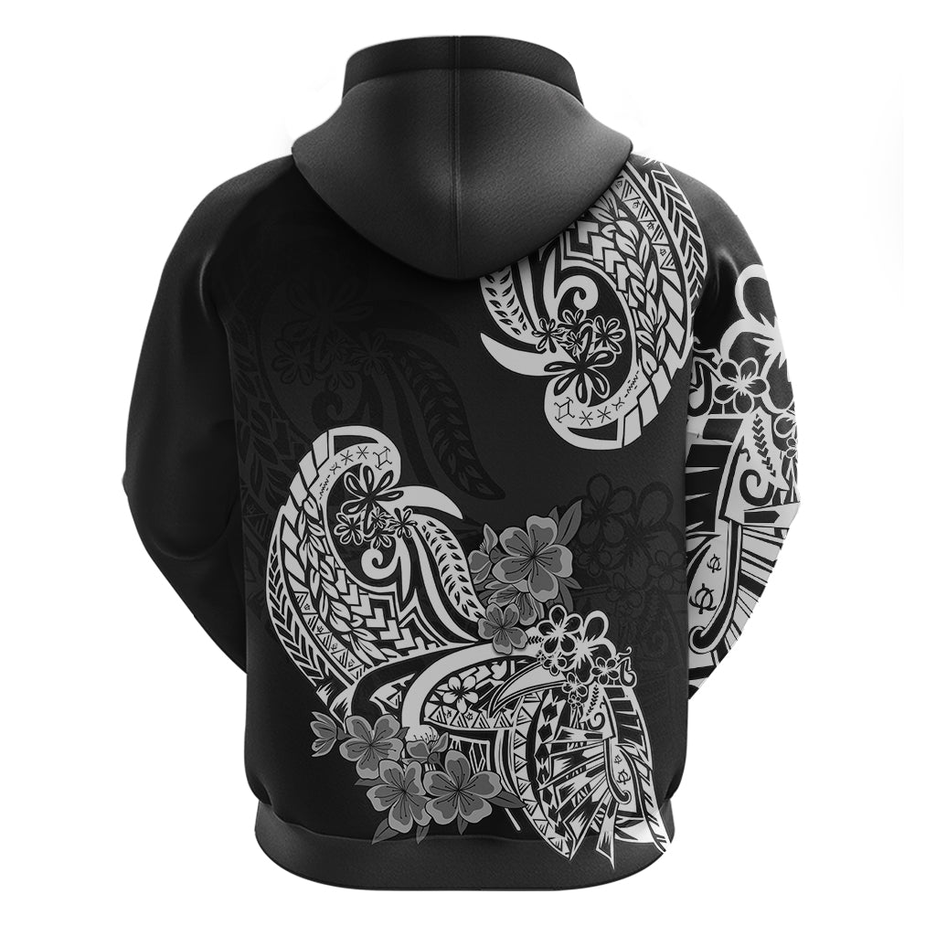 Polynesian Hoodie Pacific Flower Mix Floral Tribal Tattoo Black Vibe LT9